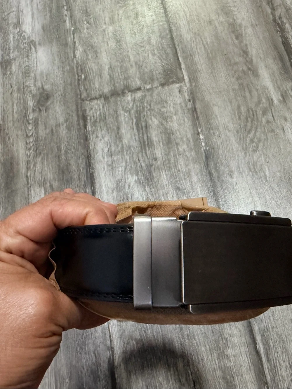Men's Black Ratchet Belt with Brushed Silver Buckle